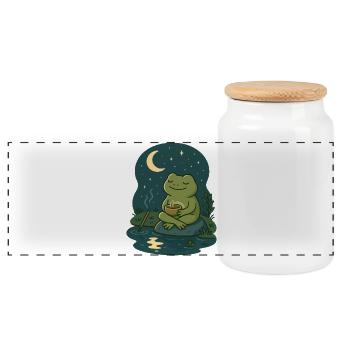 Frog by Moonlight – Mindful & Cozy - Panoramic Cookie Jar with Wooden Lid - white - Front