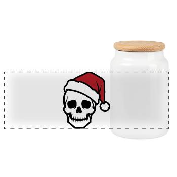 Squelette effrayant avec chapeau de Père Noël Biker Horro - Boîte à biscuits avec couvercle en bois - blanc - Devant