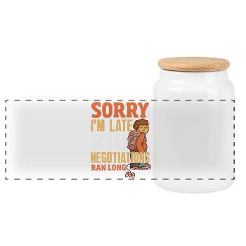 Sorry I'm late. - Panoramic Cookie Jar with Wooden Lid - white - Front