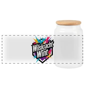 Willenskraft gewinnt: bunte Power-Motivation - Panorama Keksdose mit Holzdeckel - Weiß - Vorne