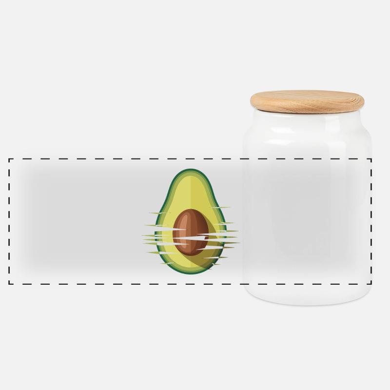 Avocado Glitch Grafik - Panorama Keksdose mit Holzdeckel - Weiß