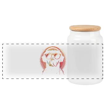 Neon dog with sunglasses and headphones - Panoramic Cookie Jar with Wooden Lid - white - Front