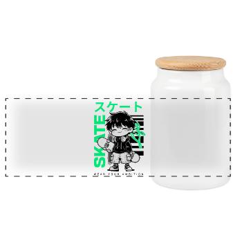 Skate Life – Kawaii Chibi Skater Streetwear Manga - Panorama Keksdose mit Holzdeckel - Weiß - Vorne