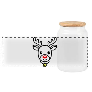 Süßes Rentier | Rudolph für Weihnachten - Panorama Keksdose mit Holzdeckel - Weiß - Vorne