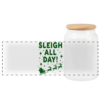 Sleigh All Day Funny Christmas Sayings - Panoramic Cookie Jar with Wooden Lid - white - Front