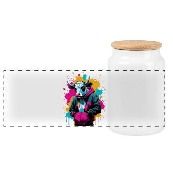Vache graffiti en sweat à capuche - Boîte à biscuits avec couvercle en bois - blanc - Devant