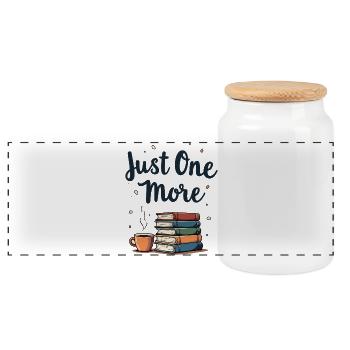 Just One More Reading Books Coffee - Panoramic Cookie Jar with Wooden Lid - white - Front
