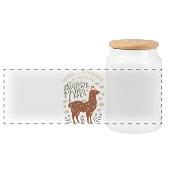 Cottagecore Llama Aesthetic Cute Farm Animal - Panoramic Cookie Jar with Wooden Lid - white - Front