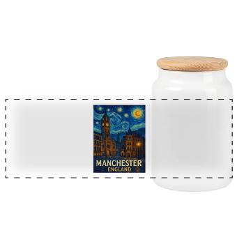 Manchester England - Panorama Keksdose mit Holzdeckel - Weiß - Vorne
