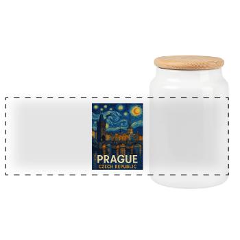 Prague, Czech Republic - Panoramic Cookie Jar with Wooden Lid - white - Front