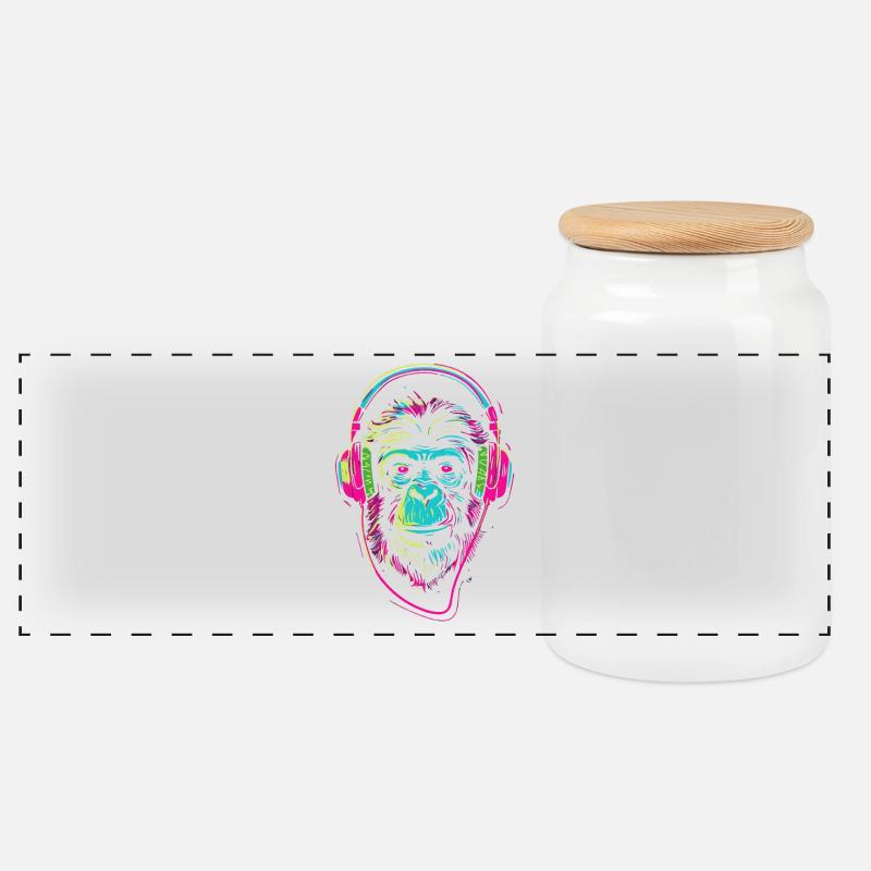 Neonaffe mit Kopfhörer - Panorama Keksdose mit Holzdeckel - Weiß