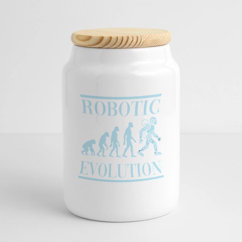 Robot Évolution Progrès Avenir Humain Boîte à biscuits avec couvercle en bois