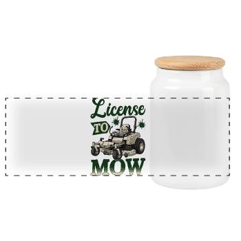 License To Mow - Panoramic Cookie Jar with Wooden Lid - white - Front