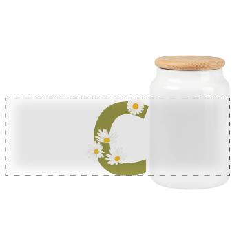 Buchstabe c grüne Gänseblümchen - Panorama Keksdose mit Holzdeckel - Weiß - Vorne