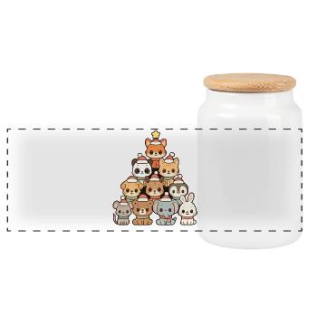 Weihnachtstiere Pyramide – Süße Xmas Tierfreunde - Panorama Keksdose mit Holzdeckel - Weiß - Vorne