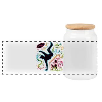 Breakdance Neon Style – Music & Street Art - Panoramic Cookie Jar with Wooden Lid - white - Front