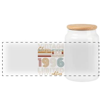 Jahrgang 1996 Geboren Geburtstags Geschenk - Panorama Keksdose mit Holzdeckel - Weiß - Vorne
