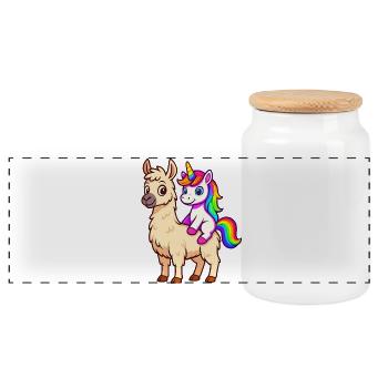 Unicorn Llama Rainbow Shirt - Panoramic Cookie Jar with Wooden Lid - white - Front