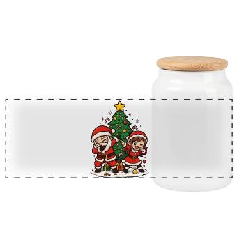 Dabbing Père Noël & Mère Noël Chemise Kawaii - Boîte à biscuits avec couvercle en bois - blanc - Devant