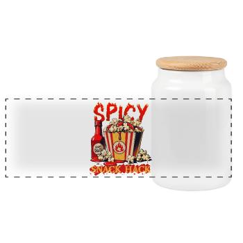 Popcorn with chilli sauce - Panoramic Cookie Jar with Wooden Lid - white - Front