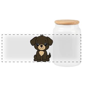 Chiot brun - Boîte à biscuits avec couvercle en bois - blanc - Devant