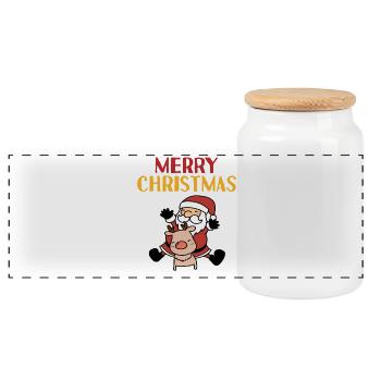 Merry Christmas - Santa Claus Gift Idea - Panoramic Cookie Jar with Wooden Lid - white - Front
