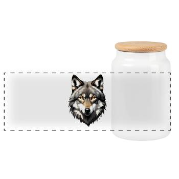 Portrait Tête De Loup - Boîte à biscuits avec couvercle en bois - blanc - Devant