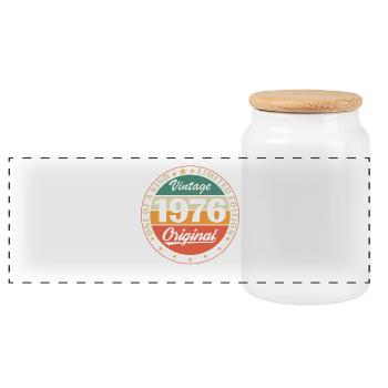 1976 Vintage Retro Geburtstagsgeschenk - Panorama Keksdose mit Holzdeckel - Weiß - Vorne