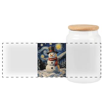  Schneemann Winter Schnee Van Gogh Starry Night - Panorama Keksdose mit Holzdeckel - Weiß - Vorne