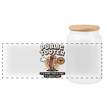 Public Tooter Hot Dog Art - Panoramic Cookie Jar with Wooden Lid - white - Front
