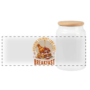 Chicken With Waffles Breaking Culinary Laws - Panoramic Cookie Jar with Wooden Lid - white - Front