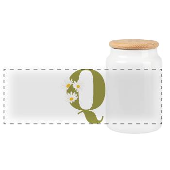 Buchstaben q grüne Gänseblümchen - Panorama Keksdose mit Holzdeckel - Weiß - Vorne