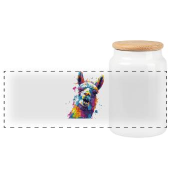 Llama Color Explosion - Panoramic Cookie Jar with Wooden Lid - white - Front