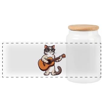 Un chat guitariste chat drôle chat avec guitare - Boîte à biscuits avec couvercle en bois - blanc - Devant
