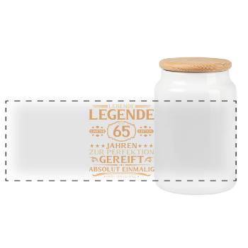 65th Birthday - Living Legend for 65 Years - Panoramic Cookie Jar with Wooden Lid - white - Front