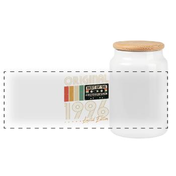 Original 1996 Vintage Vintage Birthday Retro - Panoramic Cookie Jar with Wooden Lid - white - Front