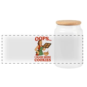 Oops I Made More Cookies - Panoramic Cookie Jar with Wooden Lid - white - Front