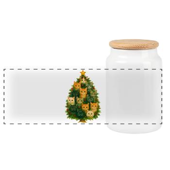 Katzen Weihnachtsbaum Collage - Panorama Keksdose mit Holzdeckel - Weiß - Vorne