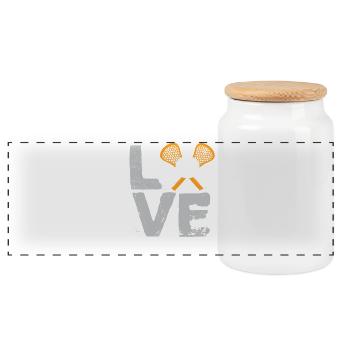 Love Lacrosse Minimal Stick Ball Sports Lifestyle - Panoramic Cookie Jar with Wooden Lid - white - Front