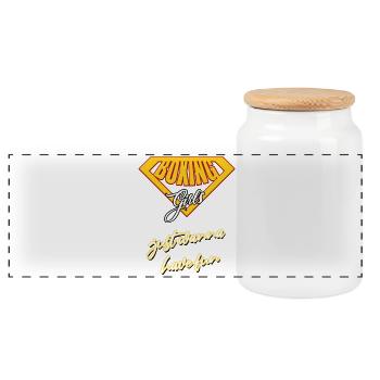 Boxing Girl - Panoramic Cookie Jar with Wooden Lid - white - Front