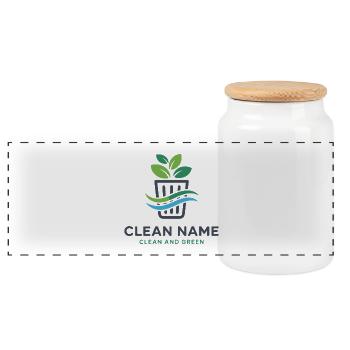 Eco Plant in Basket Logo - Panoramic Cookie Jar with Wooden Lid - white - Front