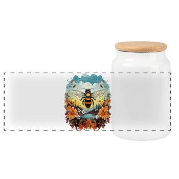 Bee light over flower meadow - Panoramic Cookie Jar with Wooden Lid - white - Front