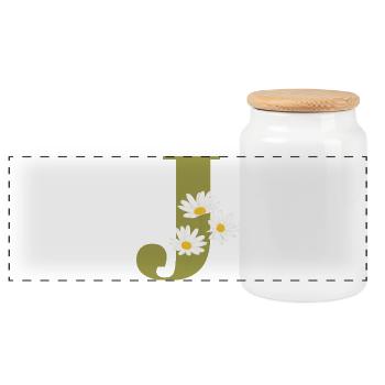 Letter j Green Daisies - Panoramic Cookie Jar with Wooden Lid - white - Front