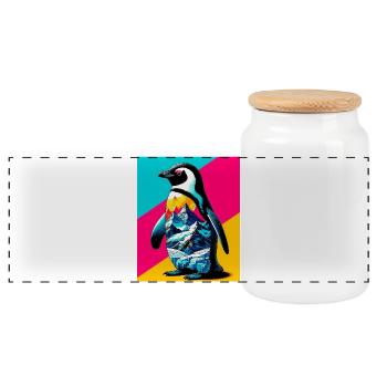 pingouin - Boîte à biscuits avec couvercle en bois - blanc - Devant