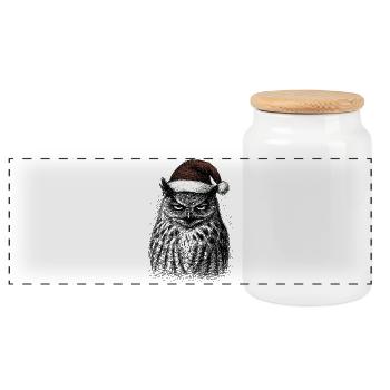 Müde Weihnachts- Eule - Panorama Keksdose mit Holzdeckel - Weiß - Vorne