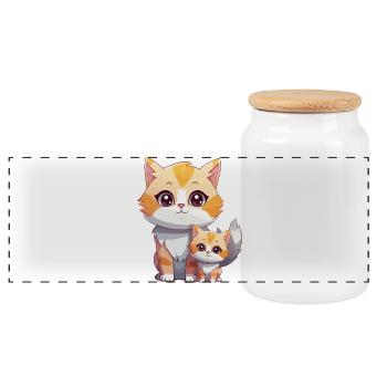 Motif duo chaton câlin - Boîte à biscuits avec couvercle en bois - blanc - Devant