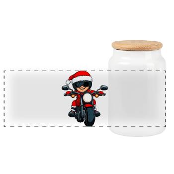 Motorcyclists Christmas - Panoramic Cookie Jar with Wooden Lid - white - Front