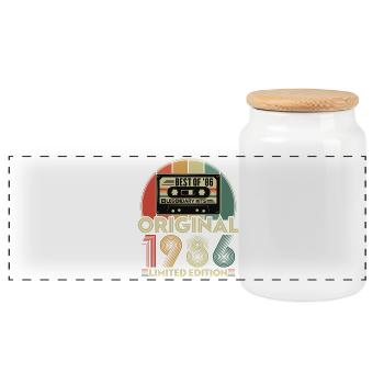 1986 Vintage Vintage Anniversaire Cadeau Rétro - Boîte à biscuits avec couvercle en bois - blanc - Devant