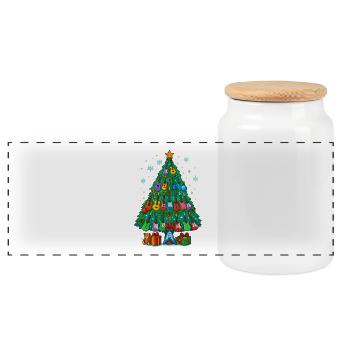 Guitar Tree Christmas Jam, Xmas Music Lover  - Panoramic Cookie Jar with Wooden Lid - white - Front