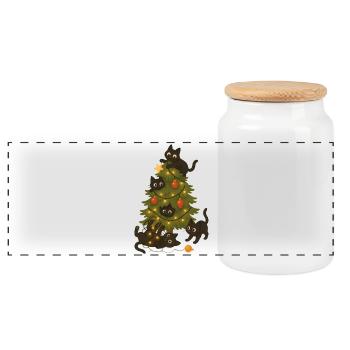 Lustige Katzen, die um den Weihnachtsbaum spielen - Panorama Keksdose mit Holzdeckel - Weiß - Vorne